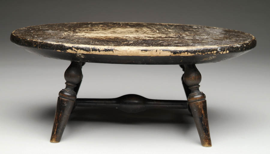 Appraisal: EARLY TH CENTURY SIGNED WINDSOR FOOTSTOOL This bold turned splayed