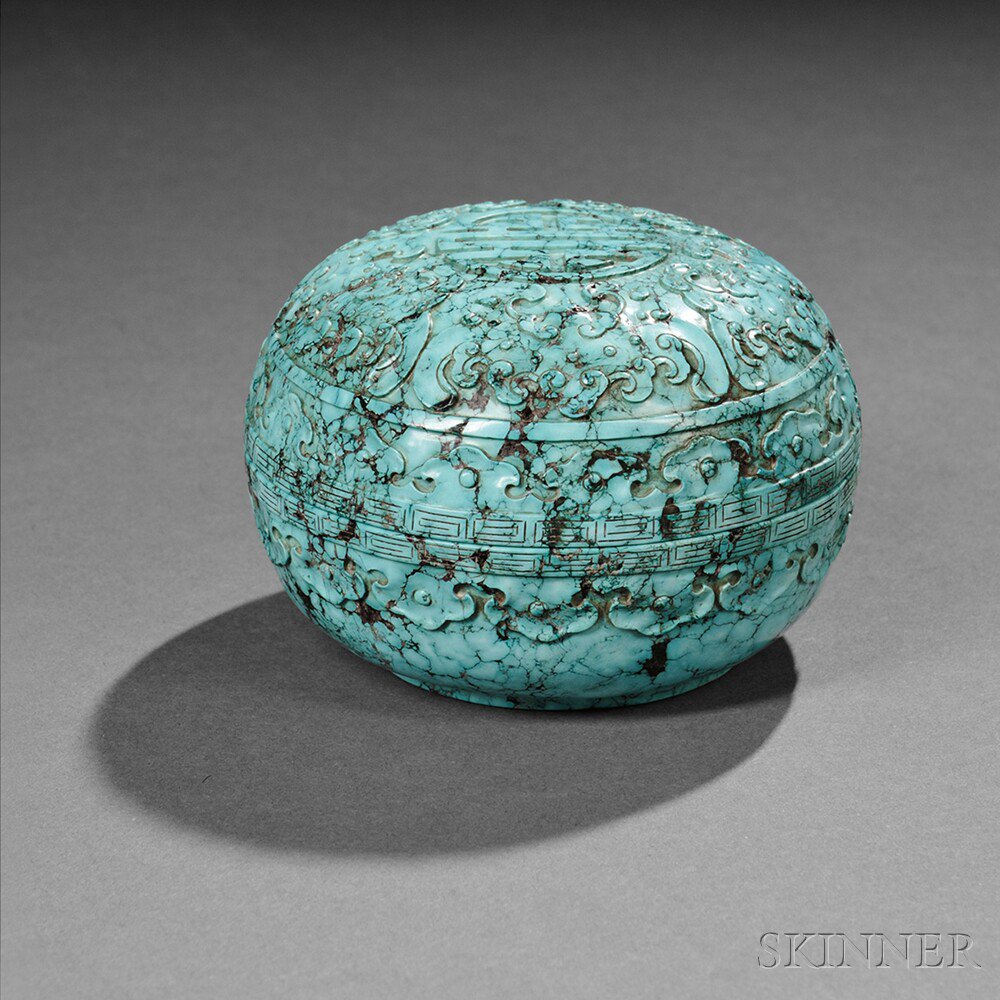 Appraisal: Turquoise Covered Bowl China flat bowl shape with a flanged