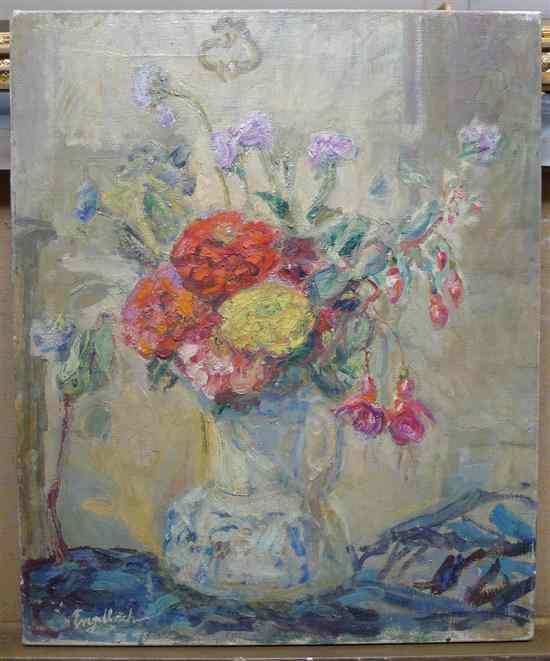 Appraisal: Florence Engelbach - oil on canvas Still life of flowers