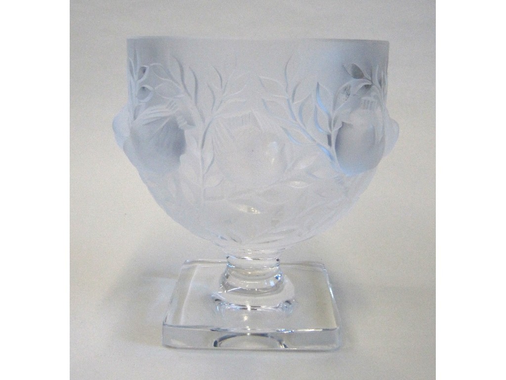 Appraisal: Modern Lalique dish on stand decorated with birds in trees