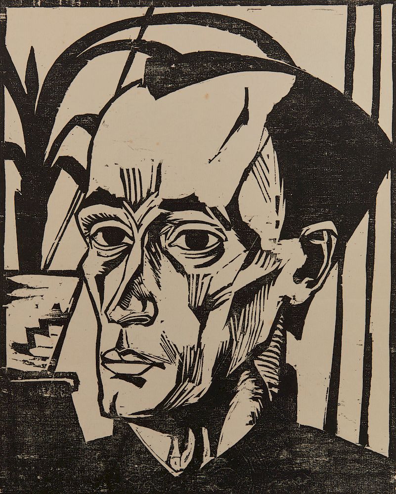 Appraisal: ERICH HECKEL German - Bildnis E H Self Portrait woodcut