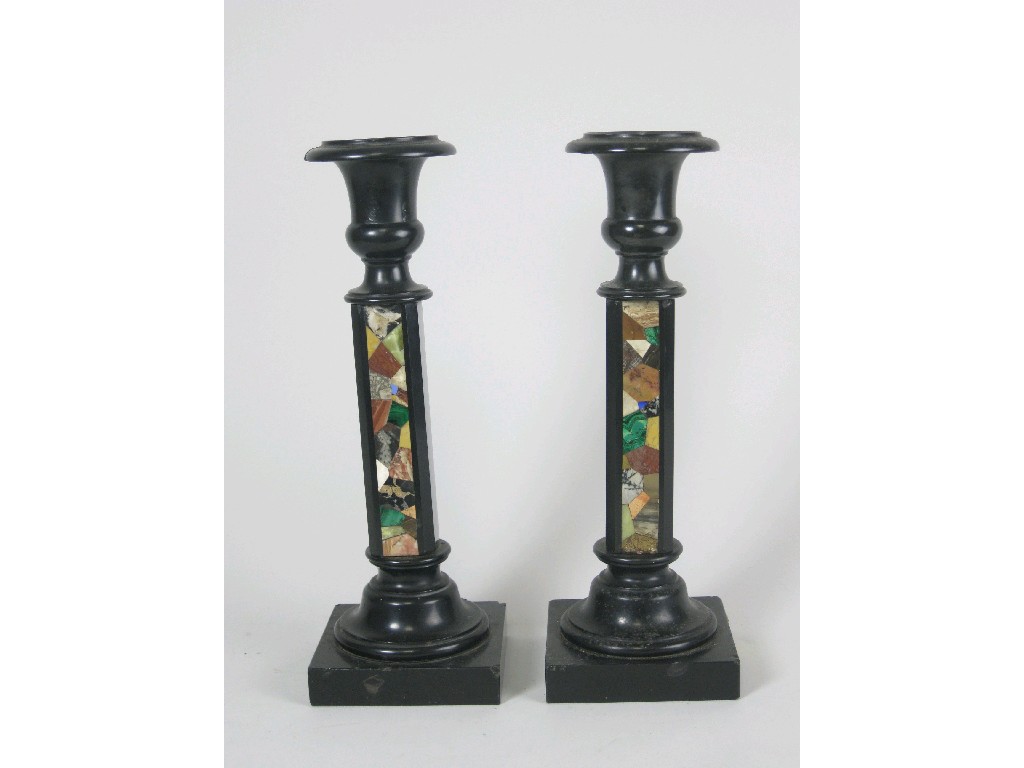 Appraisal: Pair of Ashford marble and pietra dura Candlesticks on square