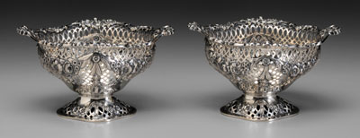 Appraisal: Pair English silver bowls openwork with floral swags footed scroll