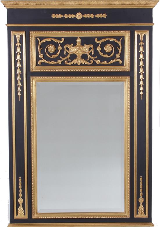 Appraisal: Adam style ebonized giltwood trumeau mirror H W Provenance South