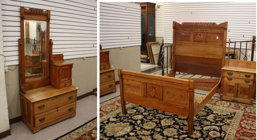 Appraisal: THREE-PIECE VICTORIAN BEDROOM FURNITURE SET Eastlake movement th century comprising