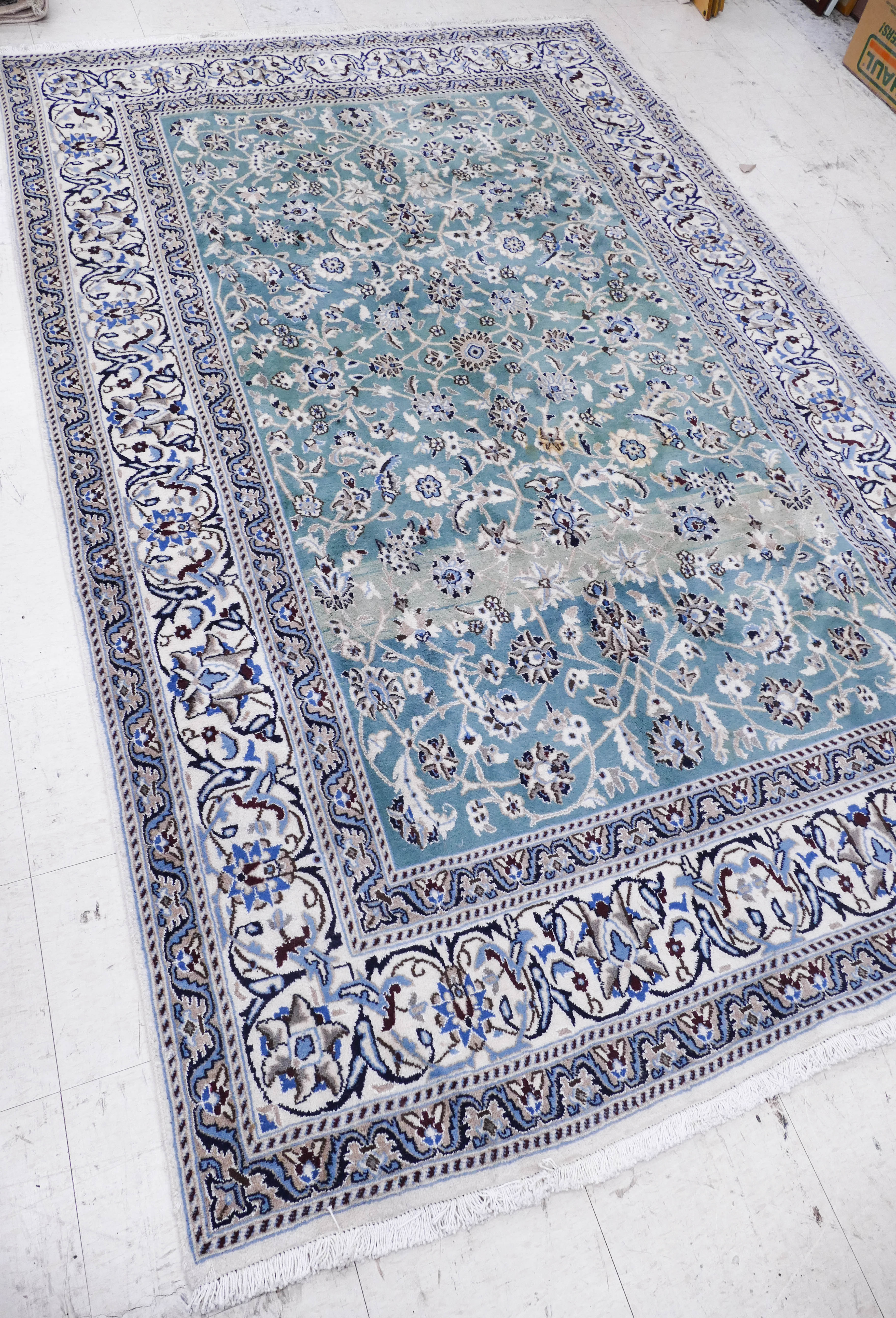 Appraisal: Persian Nain Turquoise Field Oriental Rug- ' ''x ' ''