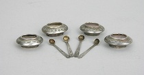 Appraisal: Four Silver Mexican Basket Salts with Spoons Each silver metal