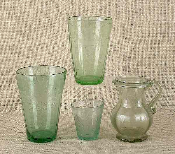 Appraisal: Group of colorless glass th c to include engraved flips