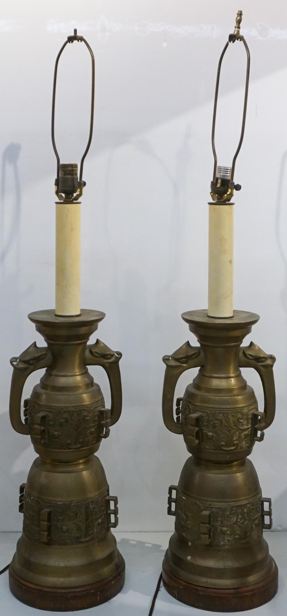 Appraisal: PAIR CHINESE CAST BRASS TABLE LAMPS H IN CM Pair