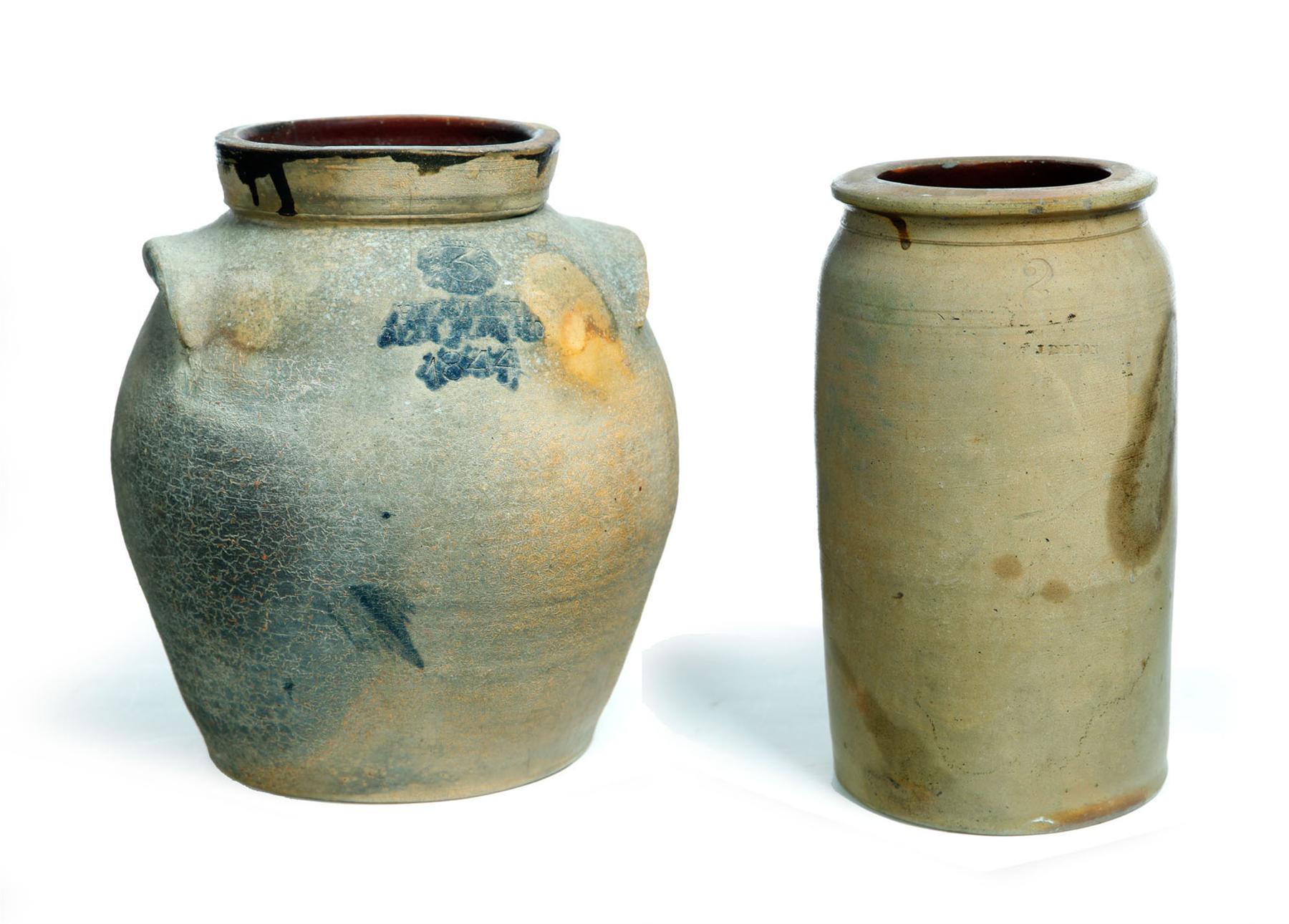 Appraisal: TWO OHIO STONEWARE JARS Ovoid jar marked for Henry Liese