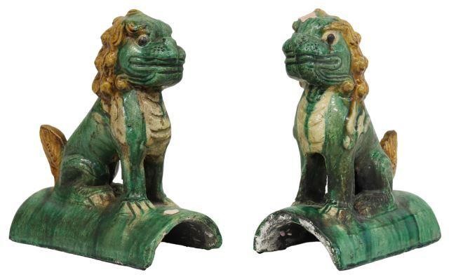 Appraisal: pair Chinese Sancai glazed ceramic figural roof tiles depicting seated