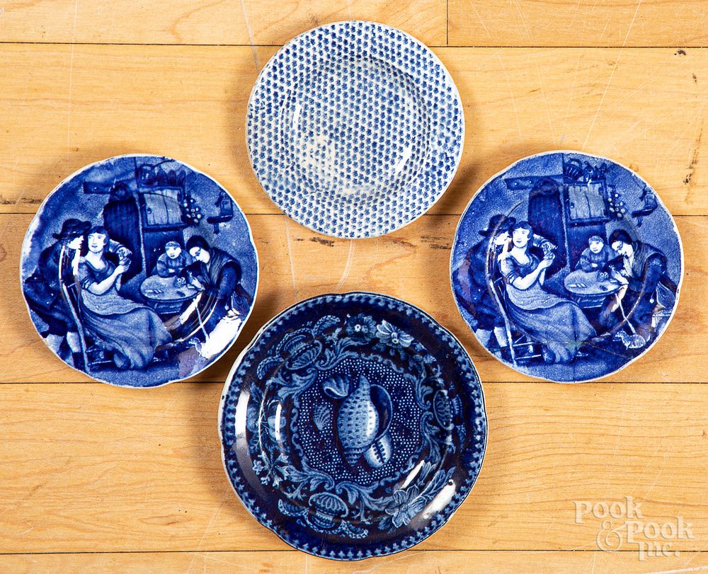 Appraisal: Four blue Staffordshire cup plates Four blue Staffordshire cup plates