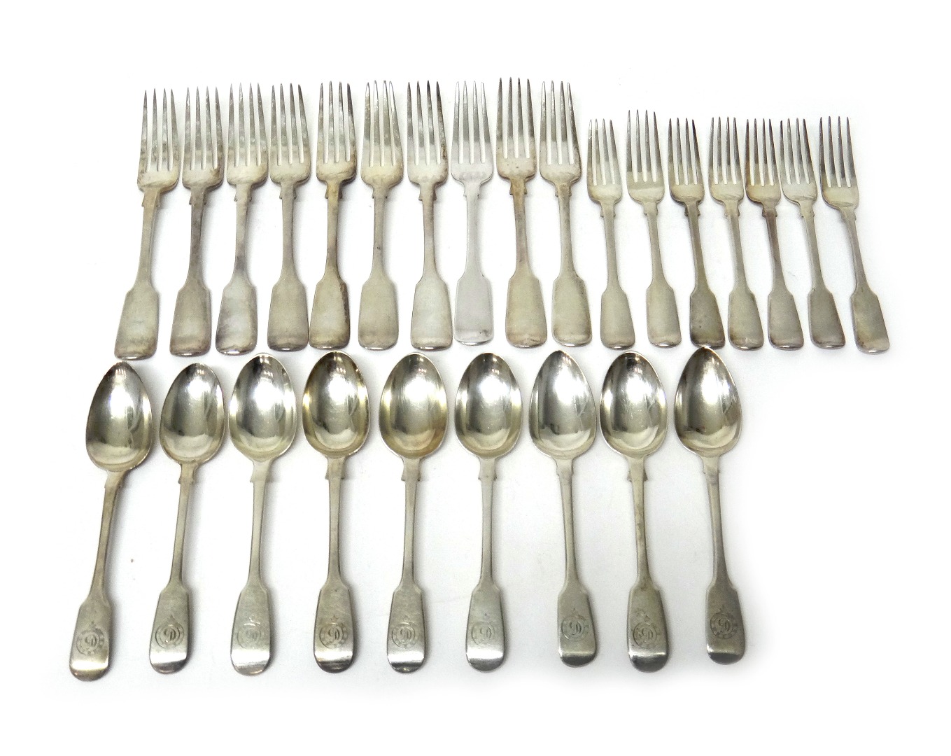 Appraisal: Silver mostly Victorian fiddle pattern table flatware comprising ten table