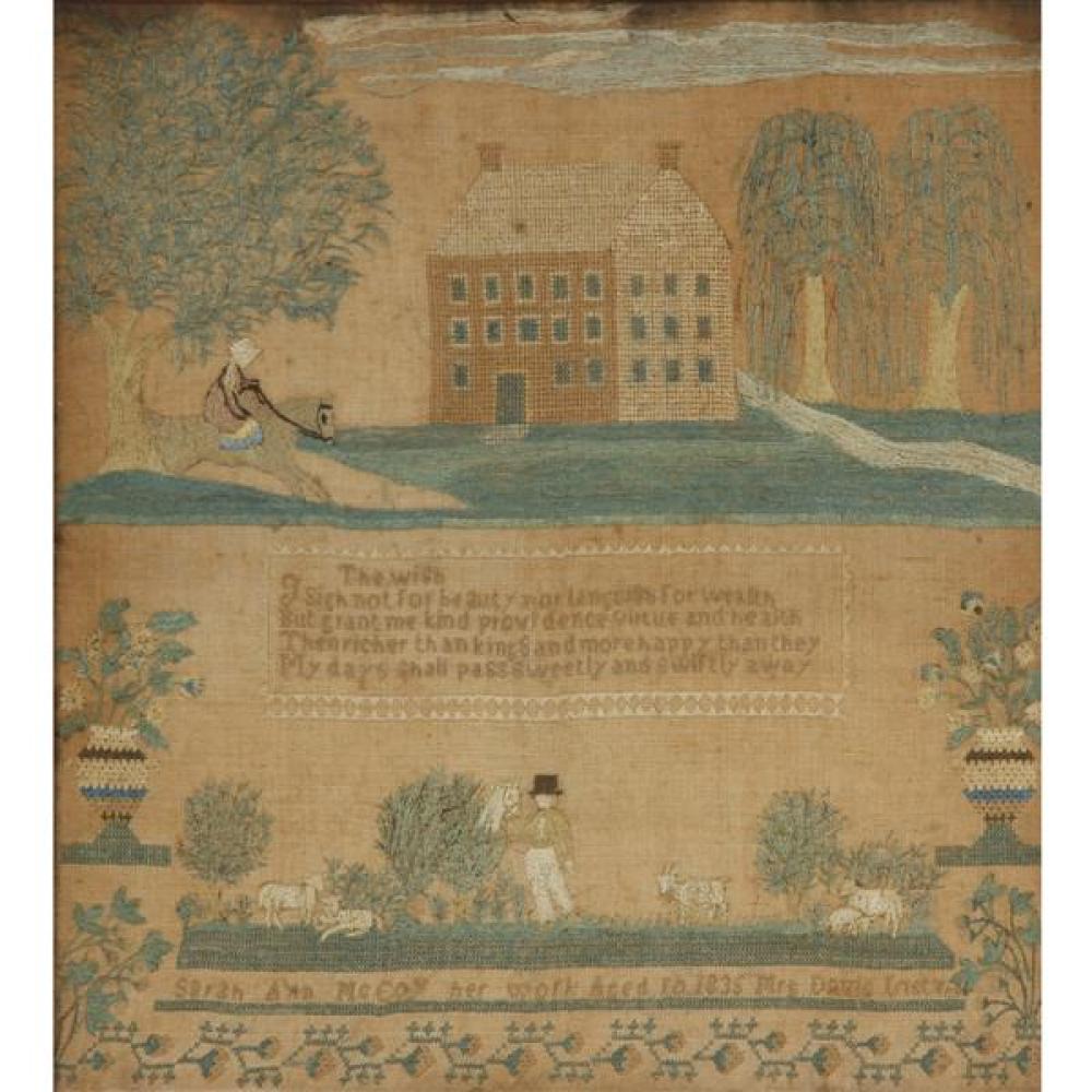 Appraisal: AN EXCEPTIONAL AMERICAN PICTORIAL NEEDLEWORK SAMPLER BY SARAH ANN MCCOY