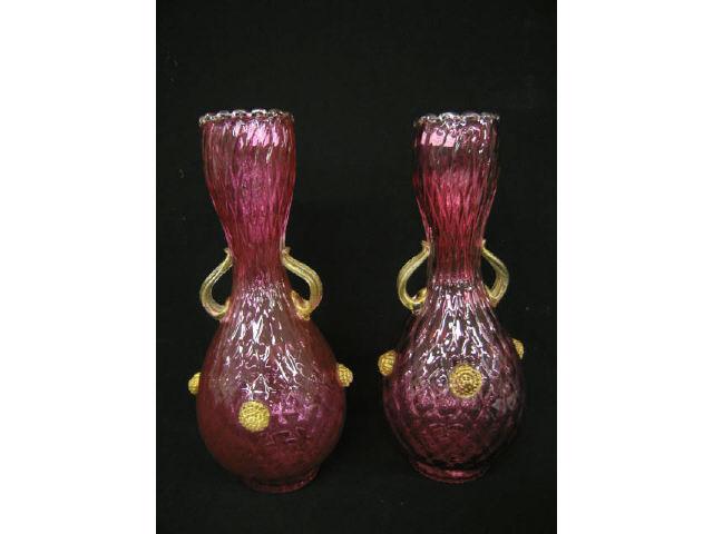 Appraisal: Pair of Italian Art Glass Vases cranberry Seguso type diamond