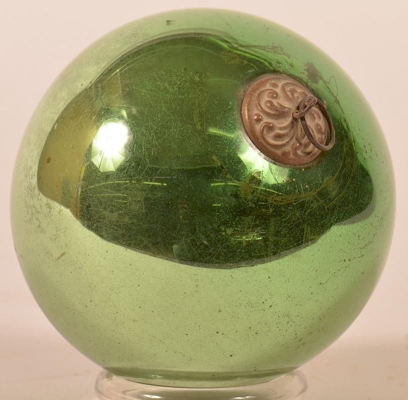 Appraisal: Green Blown Glass Ball Form German Kugel Antique Green Blown