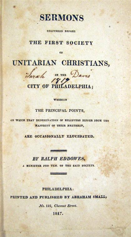 Appraisal: vol Eddowes Ralph Sermons Delivered before The First Society of