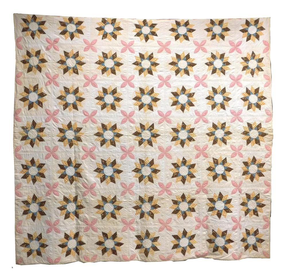 Appraisal: TEXTILES Pieced and appliqu d calico cotton quilt with blocks