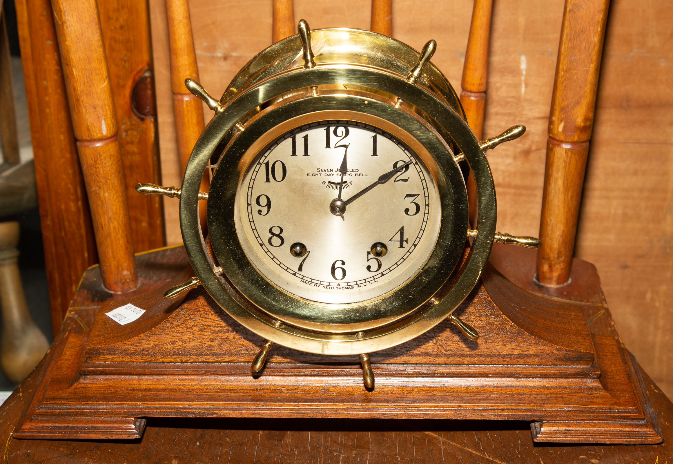 Appraisal: SETH THOMAS BRASS SHIPS CLOCK th century mounted on a