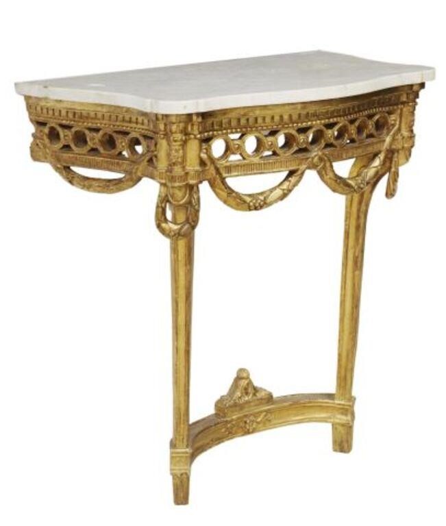 Appraisal: French Louis XVI style console table th c shaped marble