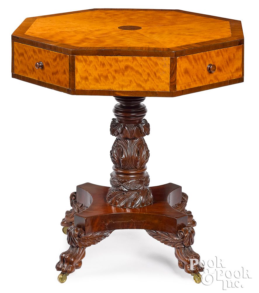 Appraisal: Pennsylvania Federal carved drum table Pennsylvania Federal carved mahogany and