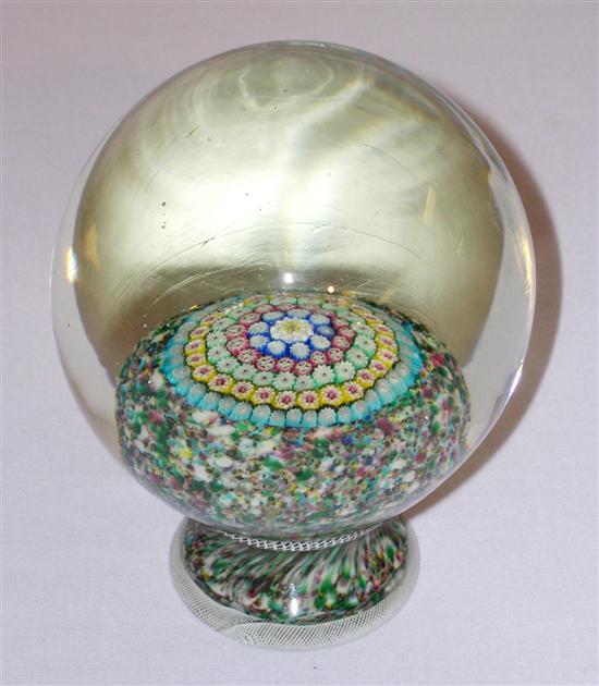 Appraisal: Murano pedestal paperweight dated with concentric floral canes lattice bands