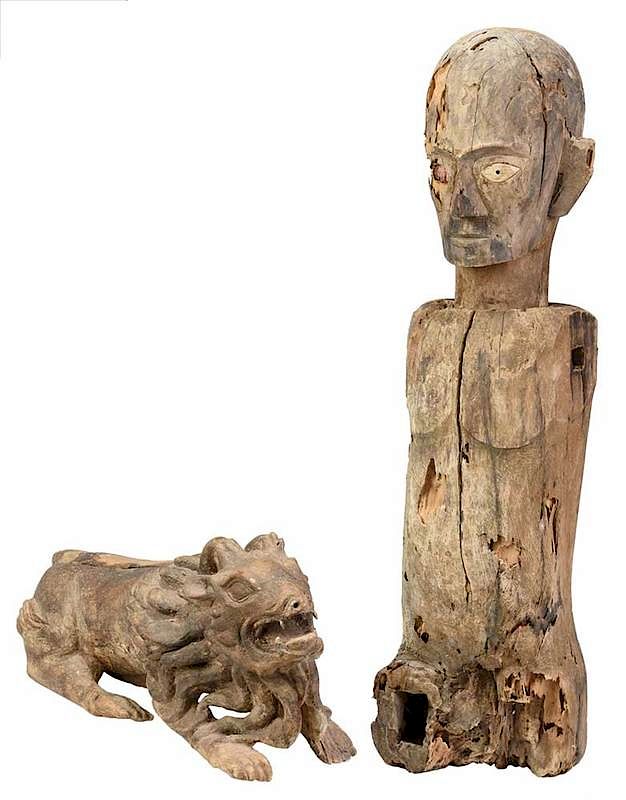 Appraisal: Carved Wood Mythical Beast and Guardian Figure th th century