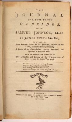 Appraisal: Boswell James The Journal of A Tour to the Hebrides