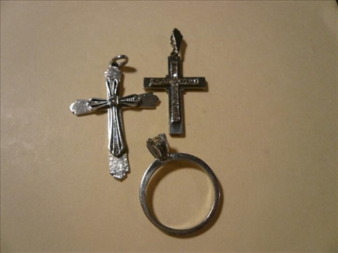 Appraisal: TWO WHITE GOLD CROSSES AND A RING