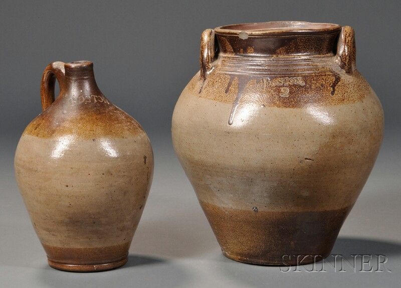 Appraisal: BOSTON Stoneware Jar and Jug attributed to Frederick Carpenter Boston