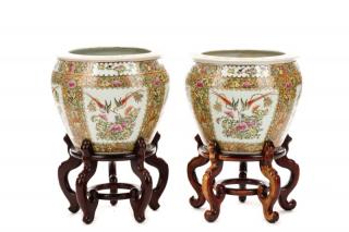 Appraisal: Pair Large Chinese Rose Canton Planters Chinese circa first quarter