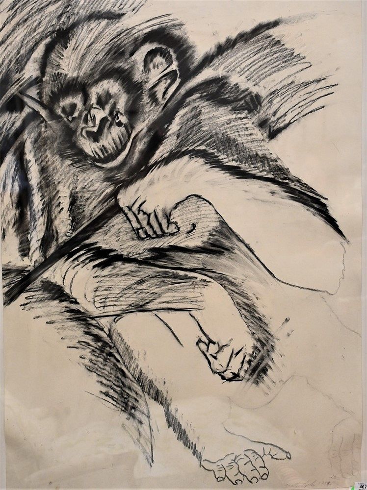 Appraisal: Bill Copley American b Untitled Chimpanzee charcoal on paper signed