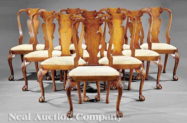 Appraisal: A Set of Twelve George II-Style Carved Mahogany Dining Chairs