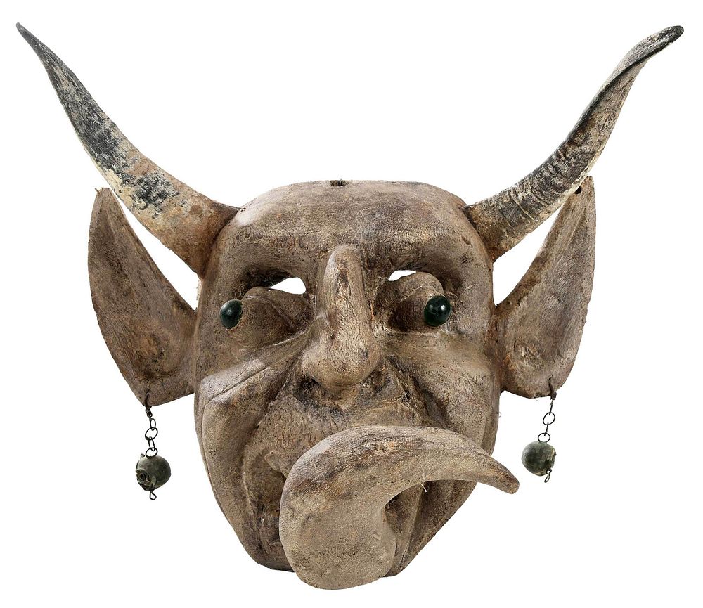 Appraisal: Carved Wood Horned Devil Mask possibly Mexican th century horned