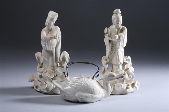 Appraisal: PAIR CHINESE BLANC-DE-CHINE PORCELAIN FIGURES OF MEN Molded to depict