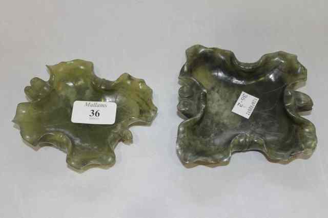 Appraisal: A CHINESE SOAPSTONE CARVED LEAF DISH and another similar