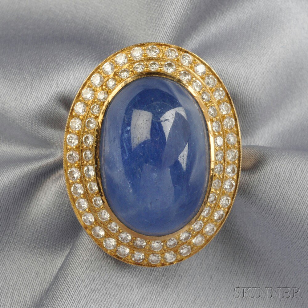 Appraisal: kt Gold Sapphire and Diamond Ring bezel-set with a large