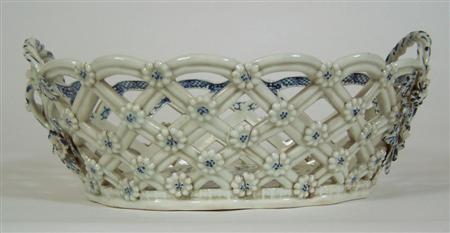 Appraisal: A large first period Worcester oval pierced twin handled basket