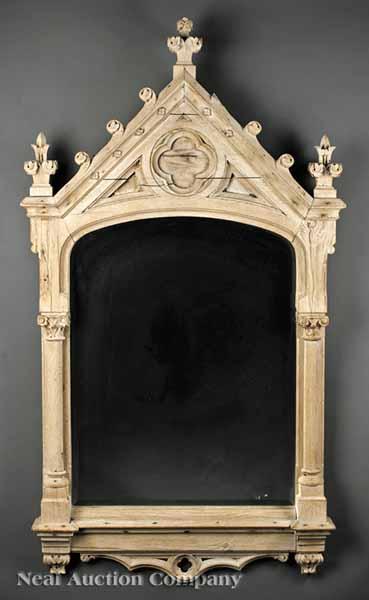 Appraisal: An Antique English Gothic Revival Carved Oak Looking Glass th