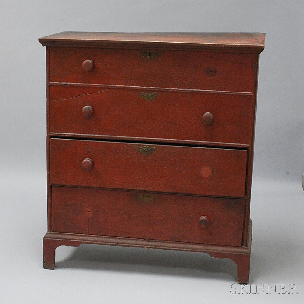 Appraisal: Early Red-painted Two-drawer Blanket Chest New England first half th