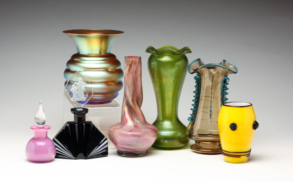 Appraisal: SEVEN PIECES OF ART GLASS Twentieth century Including two perfume