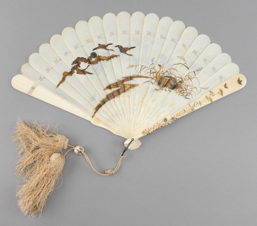 Appraisal: JAPANESE SHIBAYAMA FAN LATE TH CENTURY HEIGHT LENGTH OPENED JAPANESE