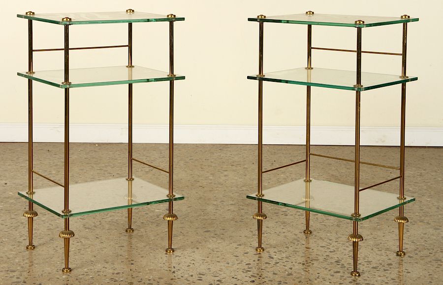 Appraisal: PAIR FRENCH BRASS GLASS -TEIR STANDS C A pair of