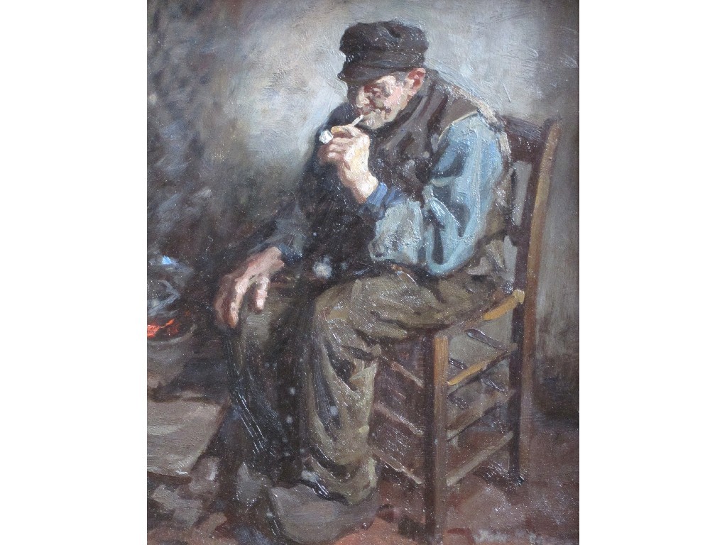 Appraisal: JOHN PATRICK DOWNIE RSW - DUTCH FISHERMAN SEATED SMOKING Oil