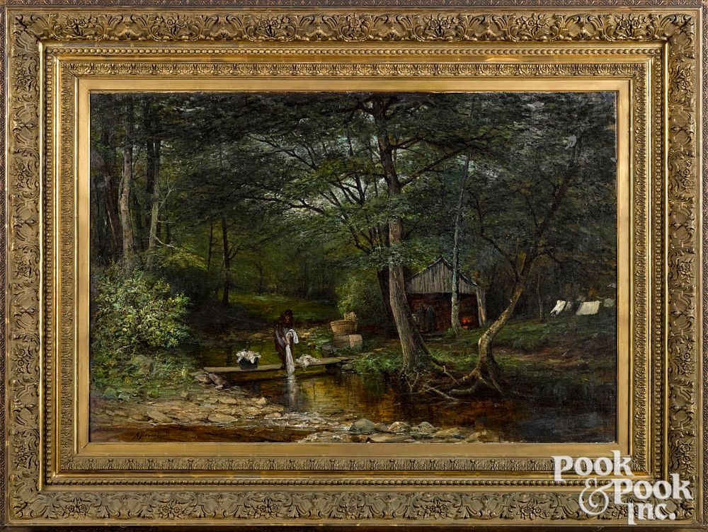 Appraisal: Alfred Bryan Wall oil on canvas wooded landscape Alfred Bryan