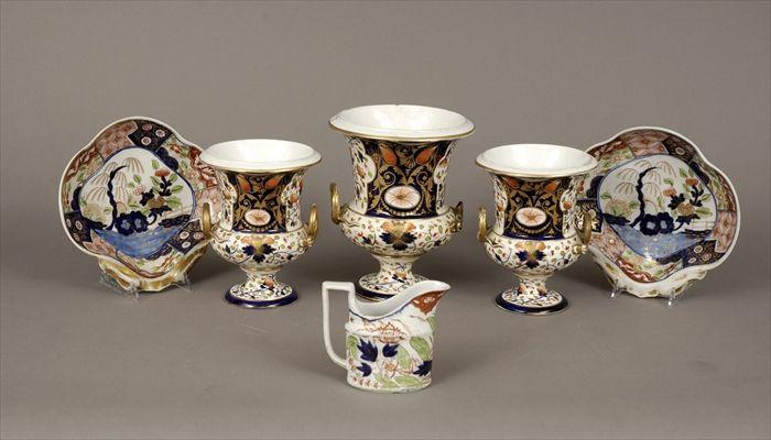 Appraisal: Set of Three Derby Porcelain Imari Pattern Campagna-Form Vases Together