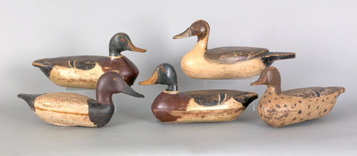 Appraisal: Five Illinois river duck decoys early th c to include