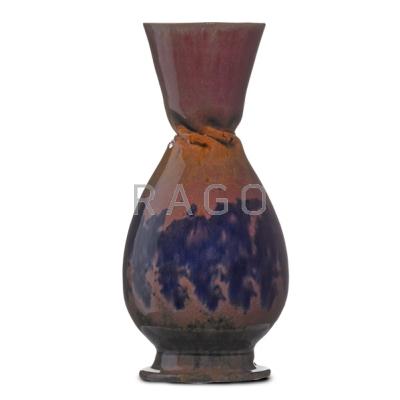 Appraisal: GEORGE OHR - Bulbous vase with deep in-body twist indigo