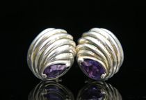 Appraisal: Tiffany Co Sterling Silver and Amethyst Ear Clips Marked Tiffany