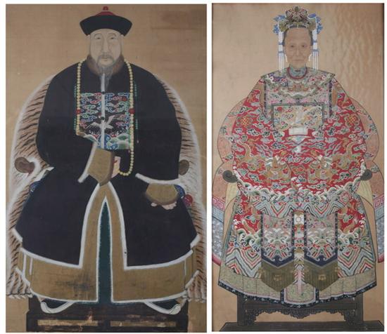 Appraisal: ANONYMOUS Chinese early th century ANCESTOR PORTRAITS Two one on